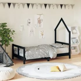 Kids Bed Frame Black 80x160cm Solid Wood Pine