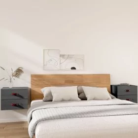 Bedside Table - BRADFORD 2 Piece Nightstand Grey 50cm