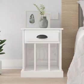 Bedside Table - HONOLULU Nightstand High Gloss White 43cm