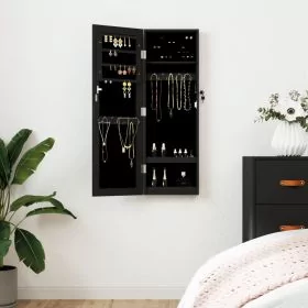 Mirror Jewellery Cabinet Wall Mounted Black 30x8.5x90cm