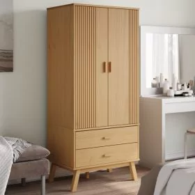 Wardrobe - OKHAM 2 Door 2 Drawer Wardrobe Brown 76.5cm