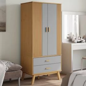 Wardrobe - OKHAM 2 Door 2 Drawer Wardrobe Grey and Brown 76.5cm