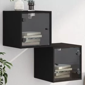 Bedside Table - MAPLE 2 Piece Nightstand Black 35cm