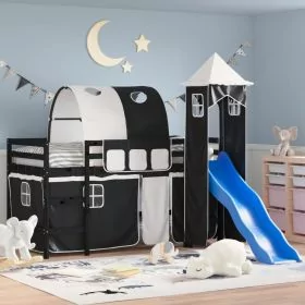 Kids' Loft Bed with Tower White&Black 80x200cm Solid Wood Pine