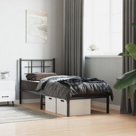Metal Bedframe with Headboard Black 80x200cm