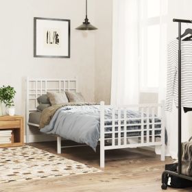 Metal Bedframe with Footboard White 75x190cm