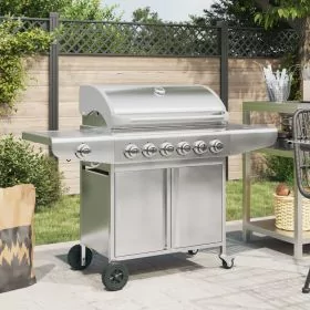 Gas BBQ Grill with 7 Burners Silver Stainless Steel - vid-367594