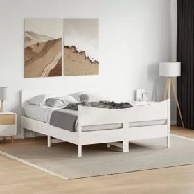 Bedframe White 150x200cm King Size Solid Wood Pine