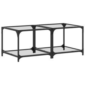 Coffee Tables with Transparent Glass Top 2 pcs 50x50x40 cm Steel - vid-845971