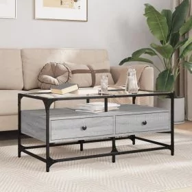 Coffee Table with Glass Top Grey Sonoma 98.5x50x45 cm Steel