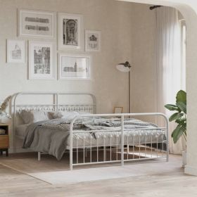 Metal Bedframe with Footboard White 160x200cm