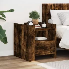 Bedside Cabinet Smoked Oak 45x50x50 cm Engineered Wood - vid-848280