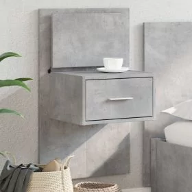 Wall-mounted Bedside Cabinet with LED Lights Concrete Grey - vid-848163