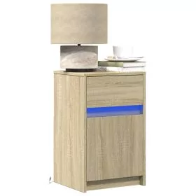Bedside Cabinet with LED Lights Sonoma Oak Engineered Wood - vid-852002