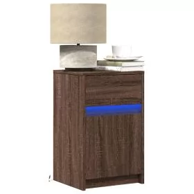 Bedside Cabinet with LED Lights Brown Oak Engineered Wood - vid-852010