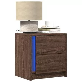 Bedside Cabinet with LED Lights Brown Oak Engineered Wood - vid-852059
