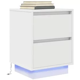 Bedside Cabinet with LED Lights White 38x34x50 cm