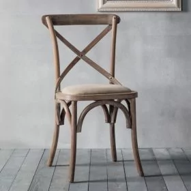 Globak Set of 2 Cross Natural Bistro Style Cafe Chairs - Linen