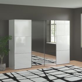 Landscape 4 Door 300cm Sliding Mirrored Wardrobe - White