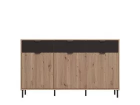 Martinova Artisan Oak Effect Slatted And Black 3 Door Sideboard - Oak