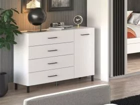 Vilamouris White 1 Door 4 Drawer Sideboard Storage Unit - White