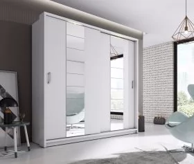Sliding Wardrobe - ARTU 2 Door Mirrored Wardrobe White 220cm