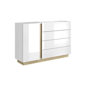 ASMARA White Chest of Drawers - Large-sized, 4 Drawers