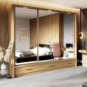 Sliding Wardrobe - IRVINE 3 Door Mirrored Wardrobe Oak 250cm