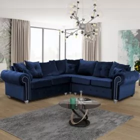 Ashwin Plush Velvet Corner Sofa - Blue