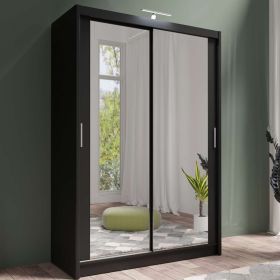 Sliding Wardrobe - AURORA 2 Door Full Mirrored Wardrobe Black 150cm