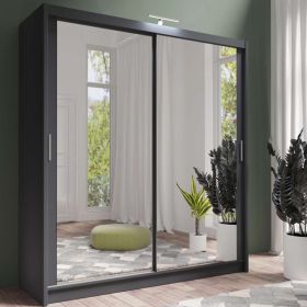 Avant 203cm Full Mirrored Sliding Wardrobe - Grey