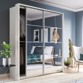 Sliding Wardrobe - ARTU 2 Door Mirrored Wardrobe White 180cm