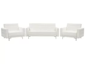 Modular Faux Leather Living Room Set White ABERDEEN