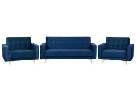 Modular Velvet Living Room Set Navy Blue ABERDEEN