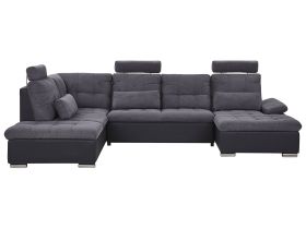Fabric Corner Sofa Bed with Storage Grey HALDEN