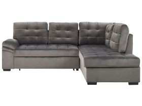 Left Hand Velvet Corner Sofa Bed Grey VARNAMO
