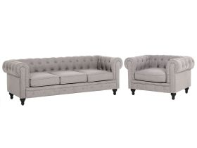 Fabric Living Room Set Light Grey CHESTERFIELD