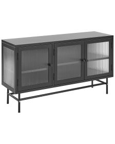 3 Door Metal Sideboard with Glass Display Black DEVON