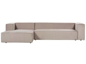 Right Hand Velvet 3 Seater Corner Sofa Taupe Beige VERNON