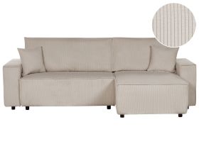 Left Hand Jumbo Cord Corner Sofa Bed Beige ABACKA