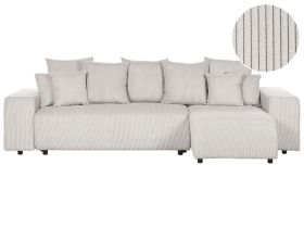 Left Hand Jumbo Cord Corner Sofa Bed with Storage Light Beige LUSPA