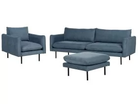 Fabric Living Room Set with Ottoman Blue VINTERBRO