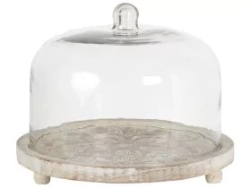 Mango Wood Cake Stand with Glass Lid Light
