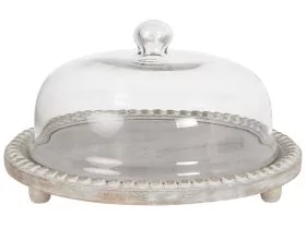 Mango Wood Cake Stand with Glass Lid Light
