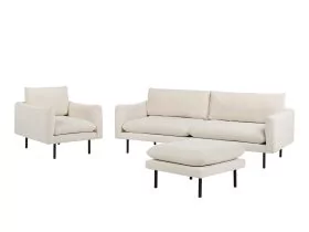 Fabric Living Room Set with Ottoman Light Beige VINTERBRO