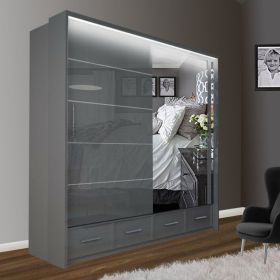 Sliding Wardrobe - CHESHAM I 2 Door Mirrored Wardrobe Grey 208cm