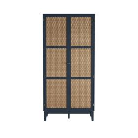 Wardrobe - BATON Rattan Effect 2 Door Wardrobe Blue 85cm