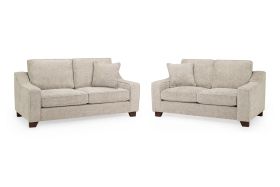 Sofa Set - KAMILA Plush Fabric 3 Seater and 2 Seater Sofa Set Stone 196cm