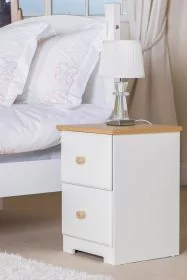 Bedside Table - COLORADO 2 Drawer Nightstand White Oak 35cm