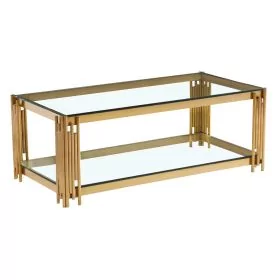Corfe Contemporary Clear Glass Coffee Table with Gold Finish Frame